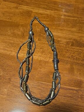 Vintage Multi-Strand Antique Brass Tone Beaded Necklace